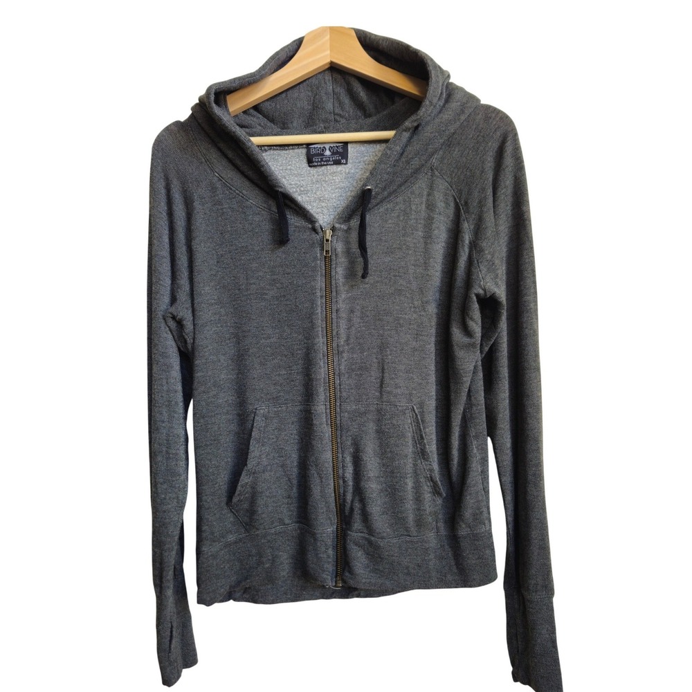 Bird & Vine Los Angeles Lightning Bolt Zip Hoodie Thumbhole XS Activewear Yoga